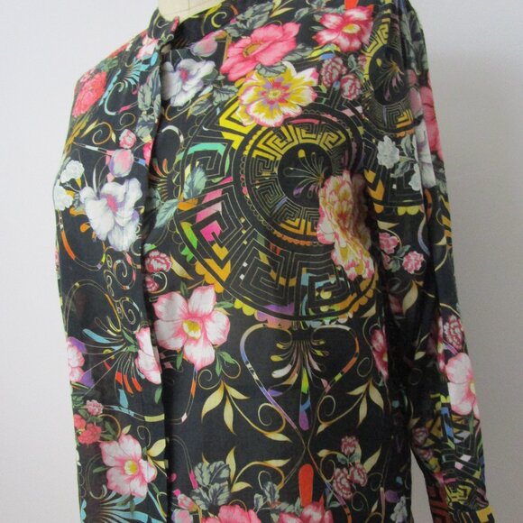 Vivid Floral Black Top Blouse Poly Keystone Bohemian - Picture 11 of 11